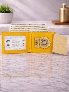 GENUINE LEATHER ID BADGE HOLDER FOR LAW ENFORCEMENT SECURITY, TAN